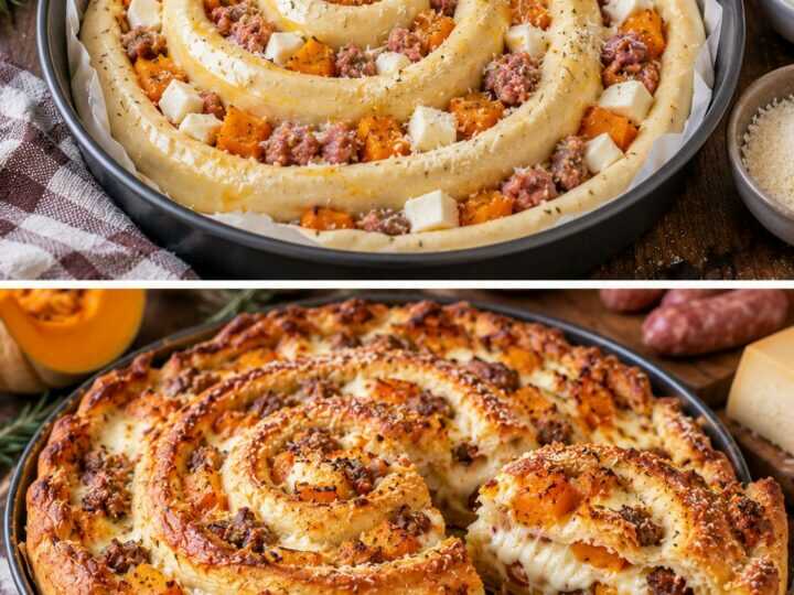 Torta Rustica a Spirale con Zucca, Salsiccia e Scamorza