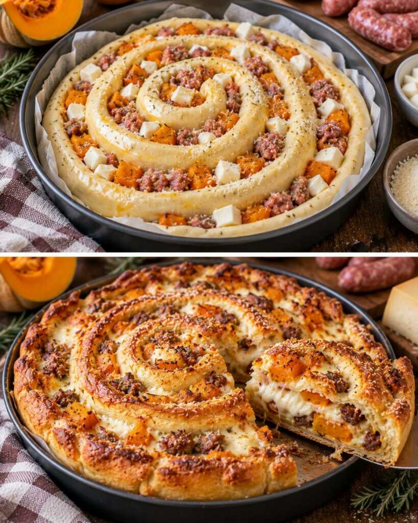 Torta Rustica a Spirale con Zucca, Salsiccia e Scamorza