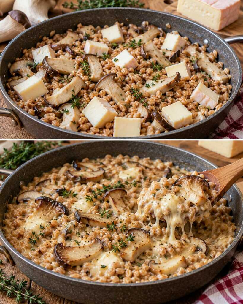 Farro Cremoso con Funghi Cardoncelli, Taleggio e Timo