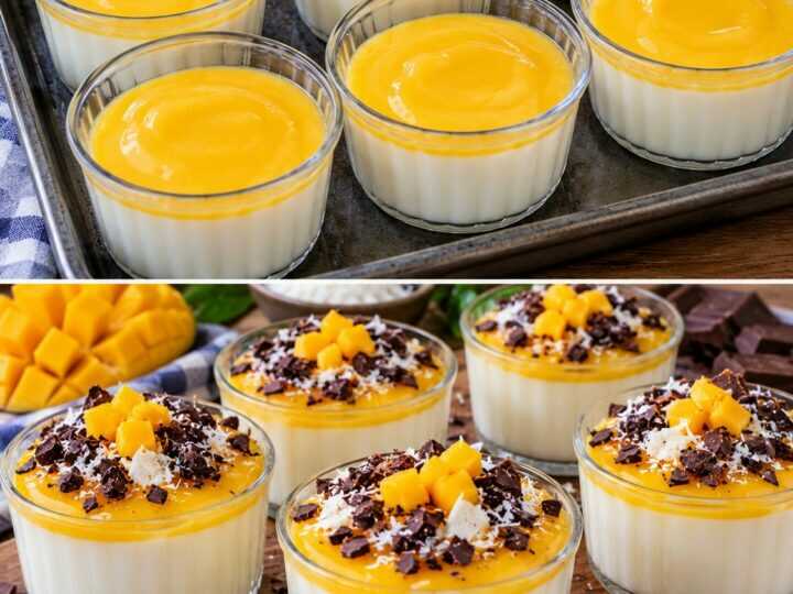 Budino al Cocco con Crema al Mango e Scaglie di Cioccolato 🥥🥭🍫