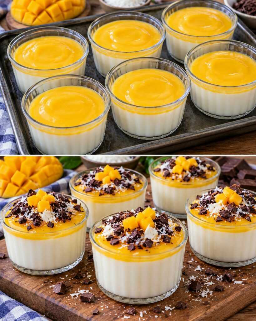 Budino al Cocco con Crema al Mango e Scaglie di Cioccolato 🥥🥭🍫