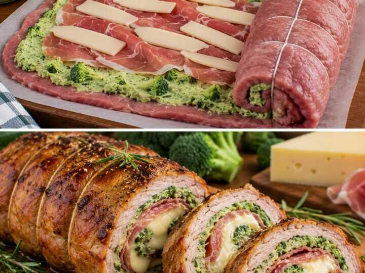 Rotolo di Vitello con Crema di Broccoli, Prosciutto Crudo e Montasio