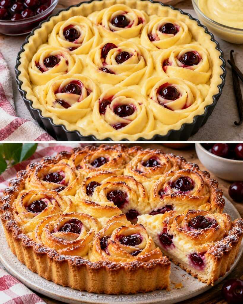 Crostata a Rosette con Crema alla Vaniglia e Amarene