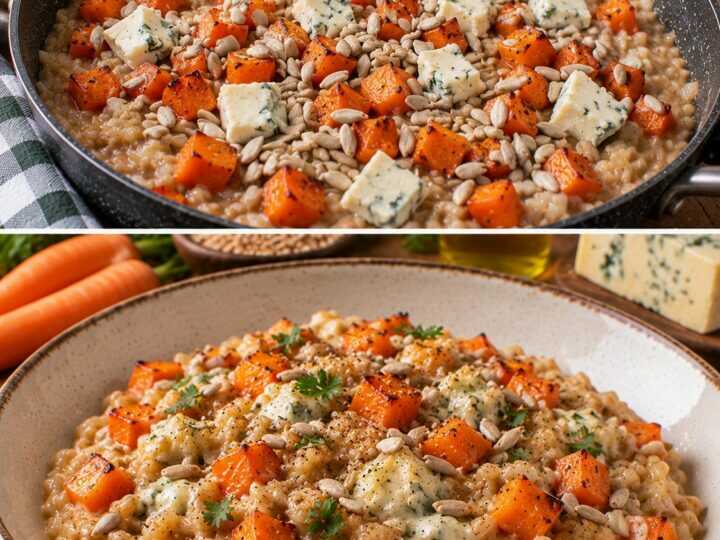 🥕 Farrotto Cremoso con Carote Arrosto, Gorgonzola e Semi di Girasole