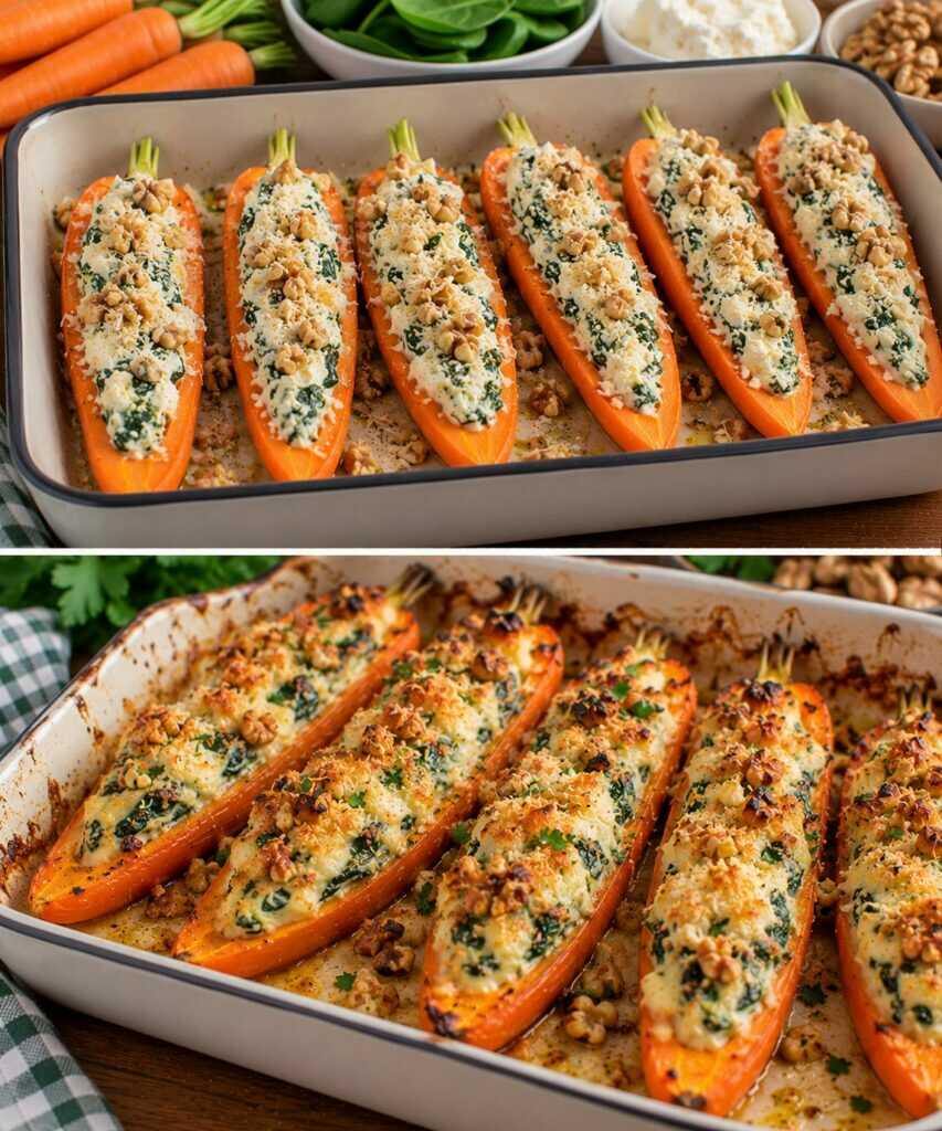 Carote Ripiene al Forno con Ricotta, Spinaci e Noci