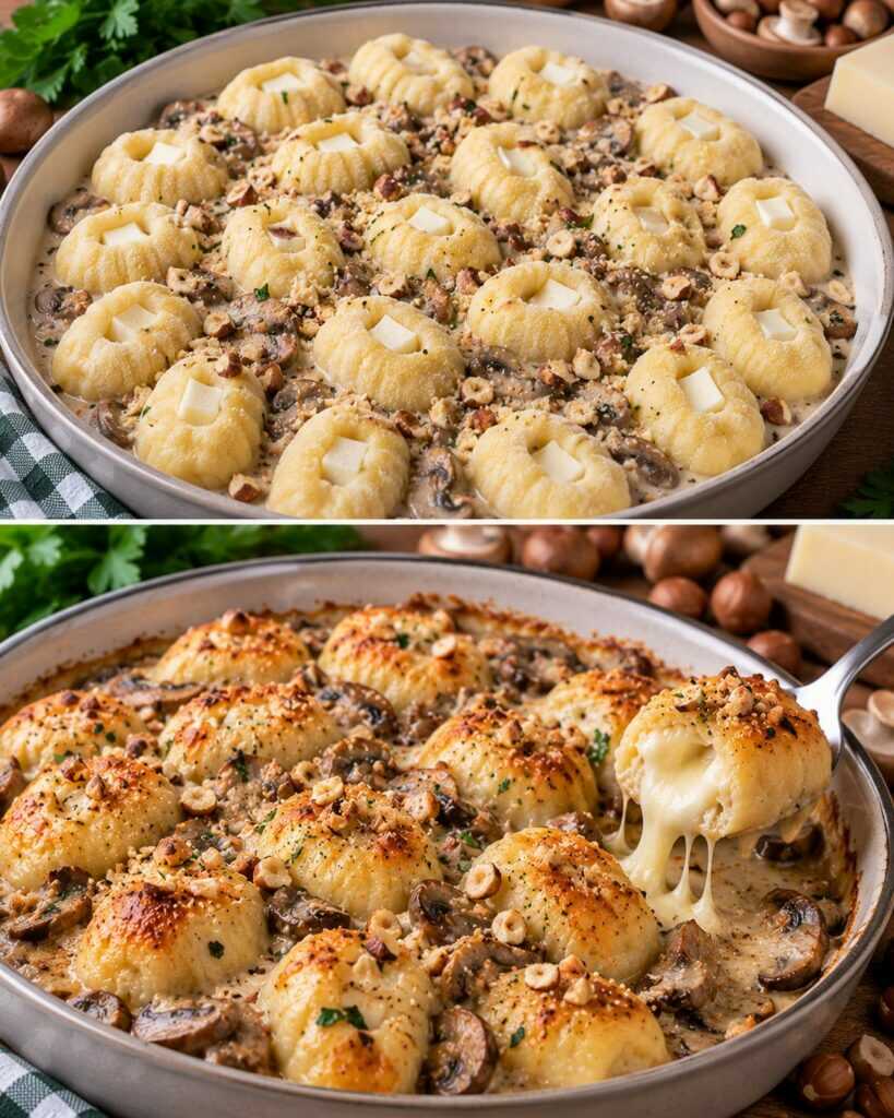 Gnocchi Ripieni di Scamorza con Crema di Funghi e Nocciole