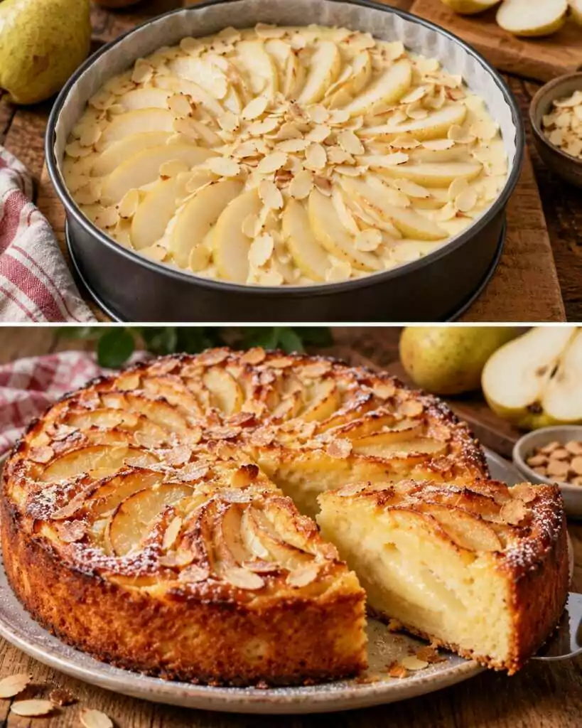 Torta Cremosa alla Vaniglia con Pere e Mandorle