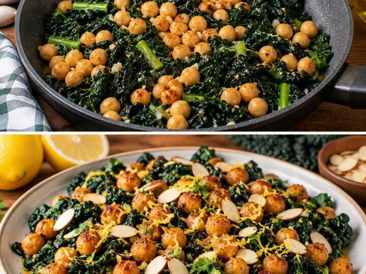 Cavolo Nero in Padella con Ceci Croccanti, Limone e Mandorle