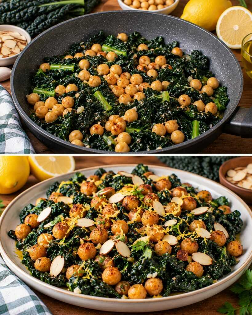 Cavolo Nero in Padella con Ceci Croccanti, Limone e Mandorle