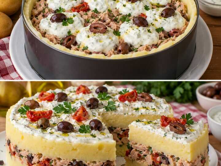 Tortino Freddo di Patate con Tonno, Olive Taggiasche e Salsa allo Yogurt