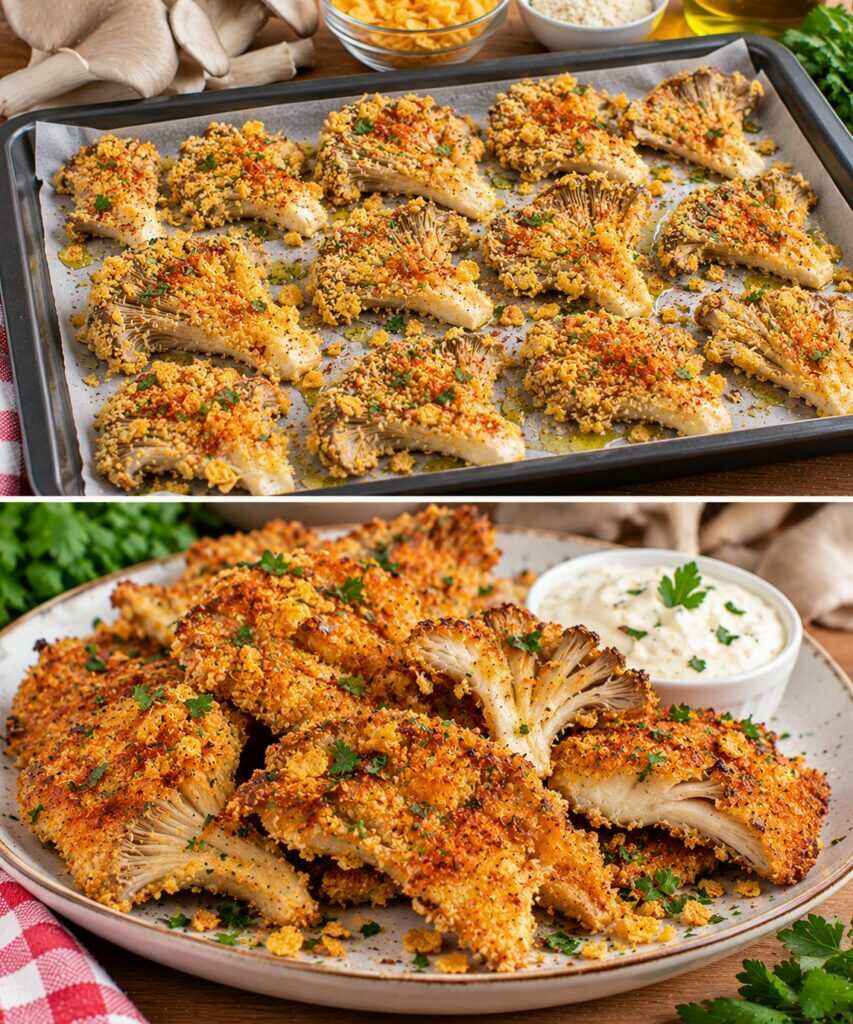 Funghi Pleurotus Croccanti al Forno con Panatura di Corn Flakes e Paprika