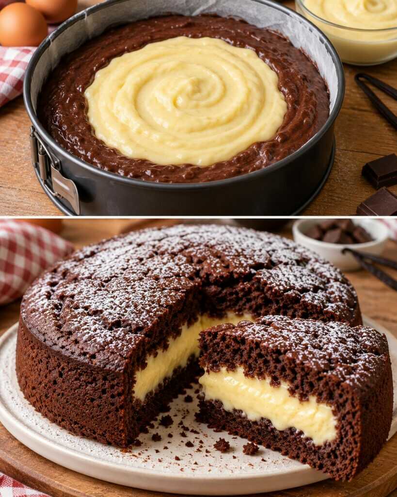 🍫 Torta Morbida al Cacao con Cuore di Crema alla Vaniglia