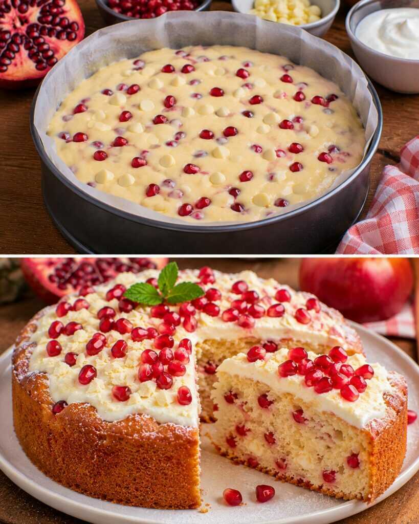 Torta Soffice alla Melagrana con Crema di Yogurt e Cioccolato Bianco