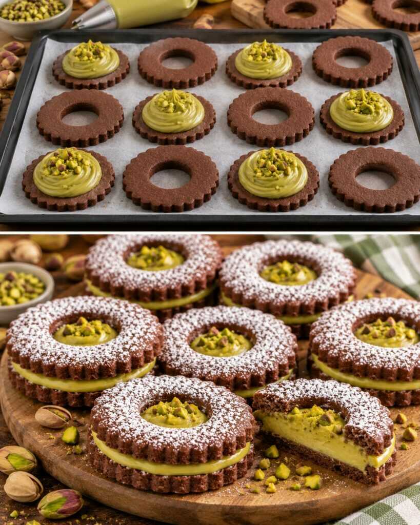 Biscotti Occhio di Bue al Cacao con Crema di Pistacchio