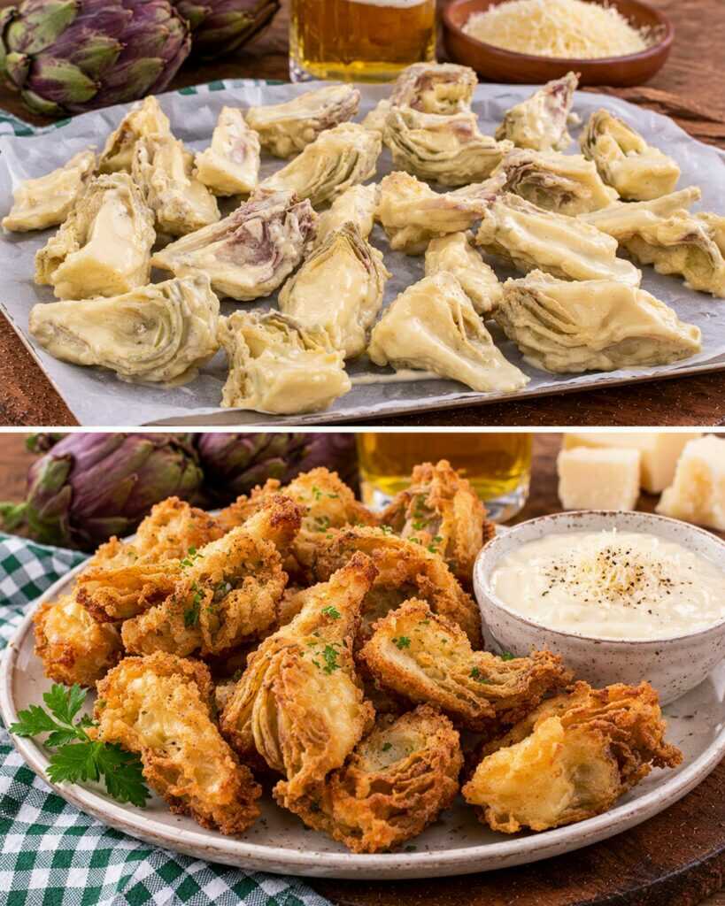 Carciofi Croccanti in Pastella alla Birra con Salsa al Pecorino