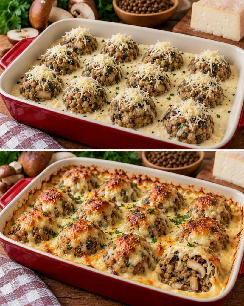 Polpettine di Funghi Porcini e Lenticchie con Fonduta di Taleggio
