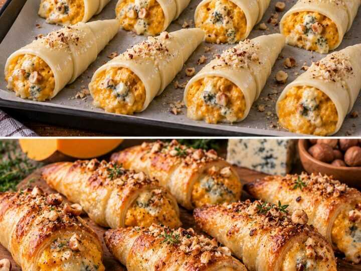 Cannoli Croccanti di Pasta Brisée con Crema di Zucca, Gorgonzola e Nocciole