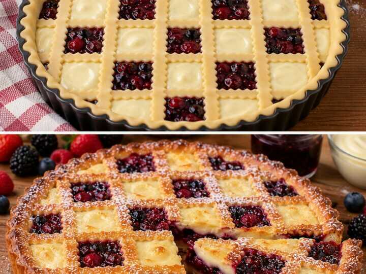 Crostata a Scacchi con Confettura di Frutti di Bosco e Crema al Latte