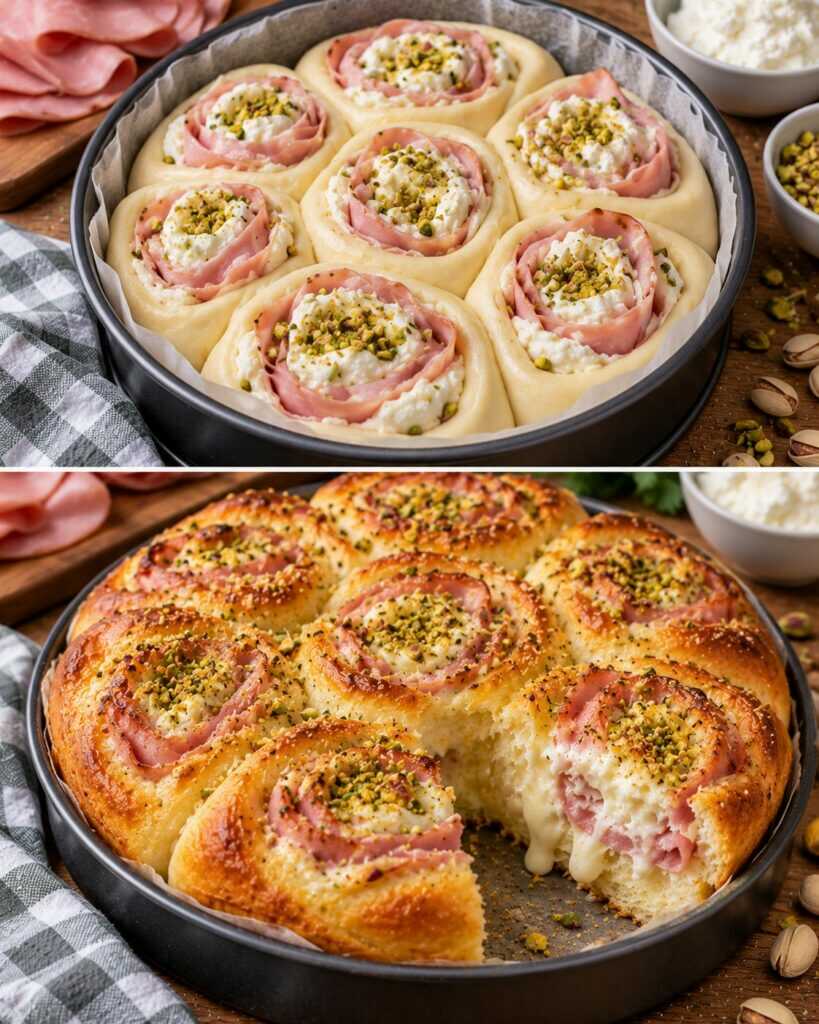 🌹 Pan Brioche Salato a Rosette con Mortadella, Ricotta e Pistacchi