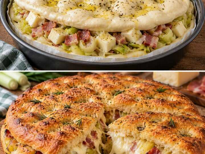 Focaccia Ripiena con Porri, Speck e Taleggio Filante