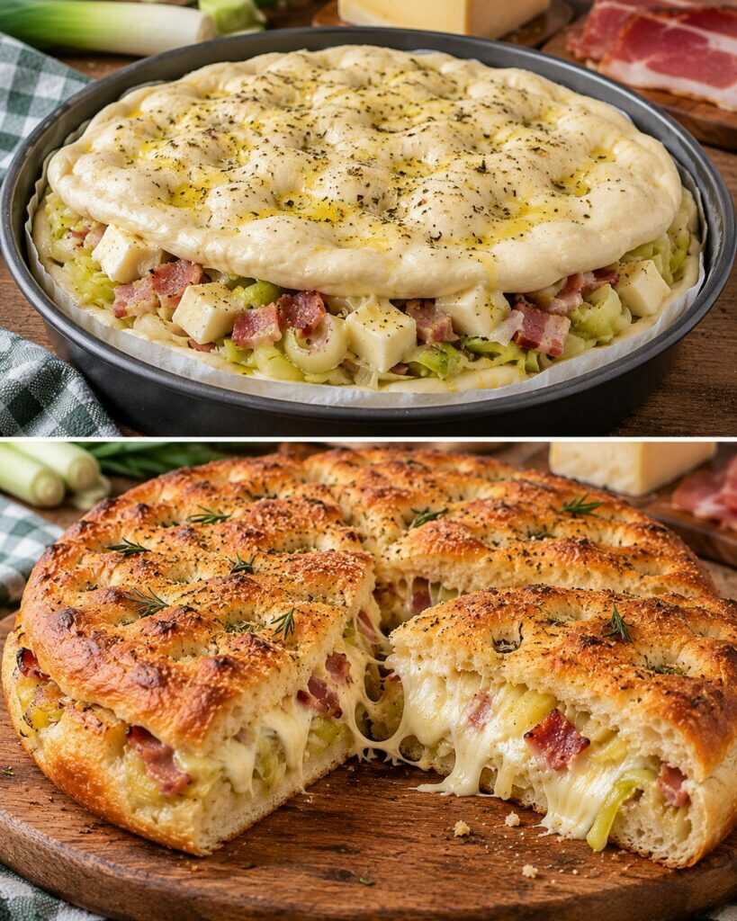 Focaccia Ripiena con Porri, Speck e Taleggio Filante