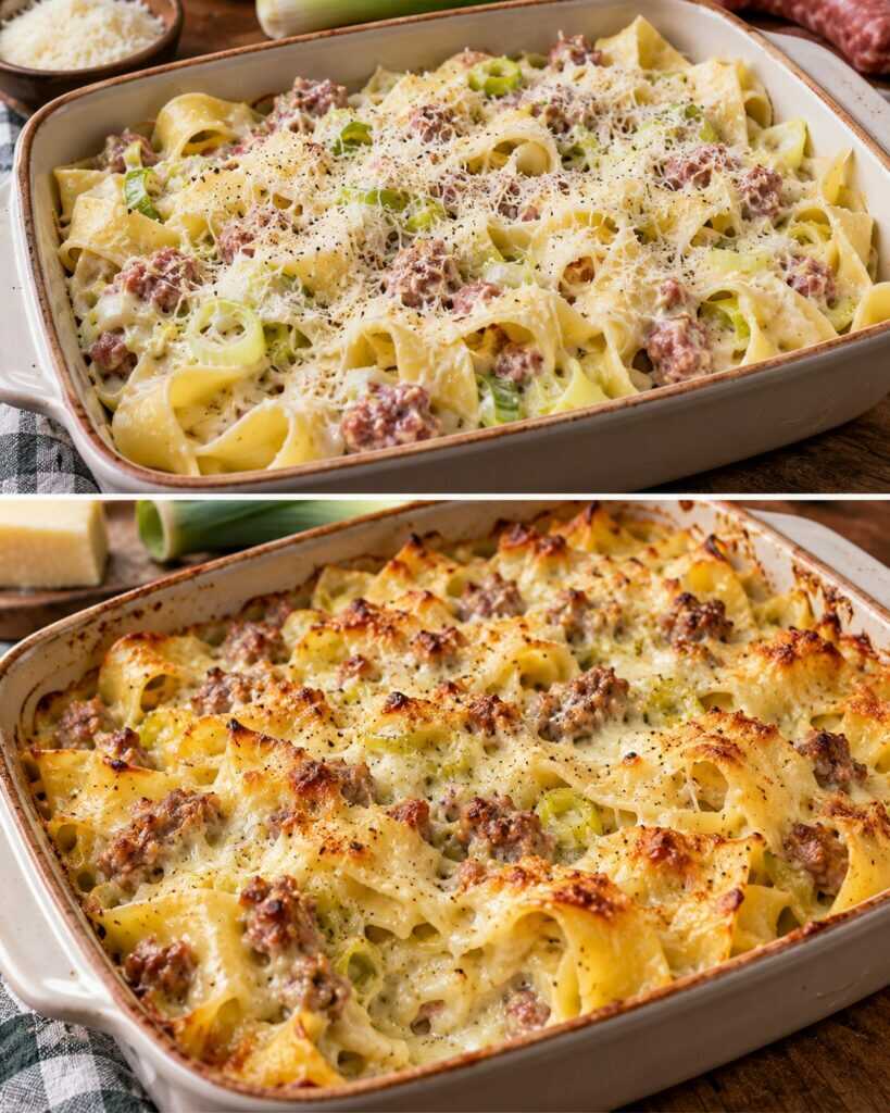Pappardelle Cremose con Crema di Porri, Salsiccia e Pecorino