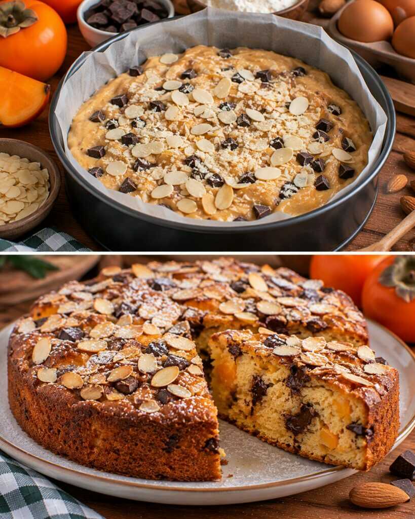 Torta Soffice ai Cachi con Crema di Mandorle e Cioccolato Fondente