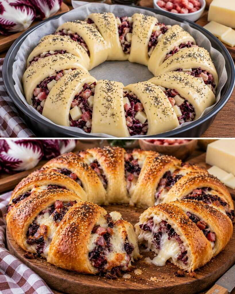 Corona di Pane Ripiena di Radicchio, Pancetta e Provolone