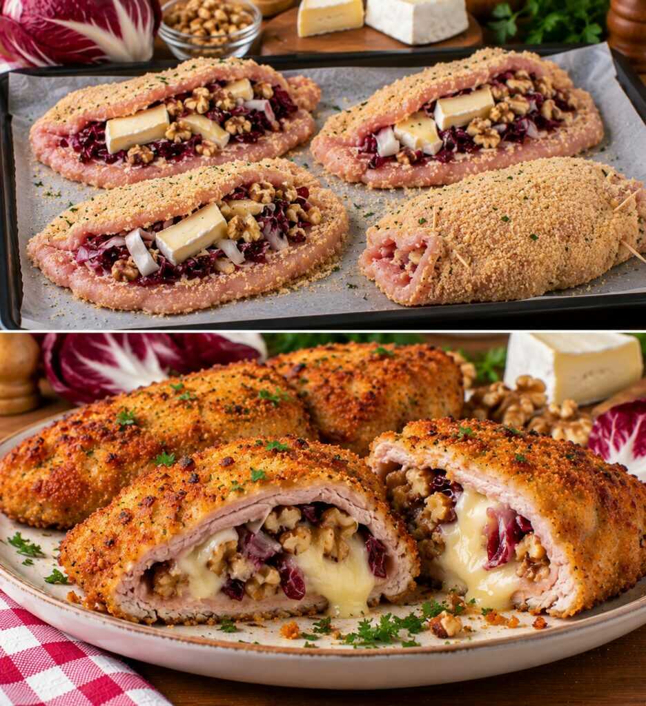 Cotolette di Vitello Ripiene di Radicchio, Brie e Noci Croccanti: Dorate Fuori e Filanti Dentro