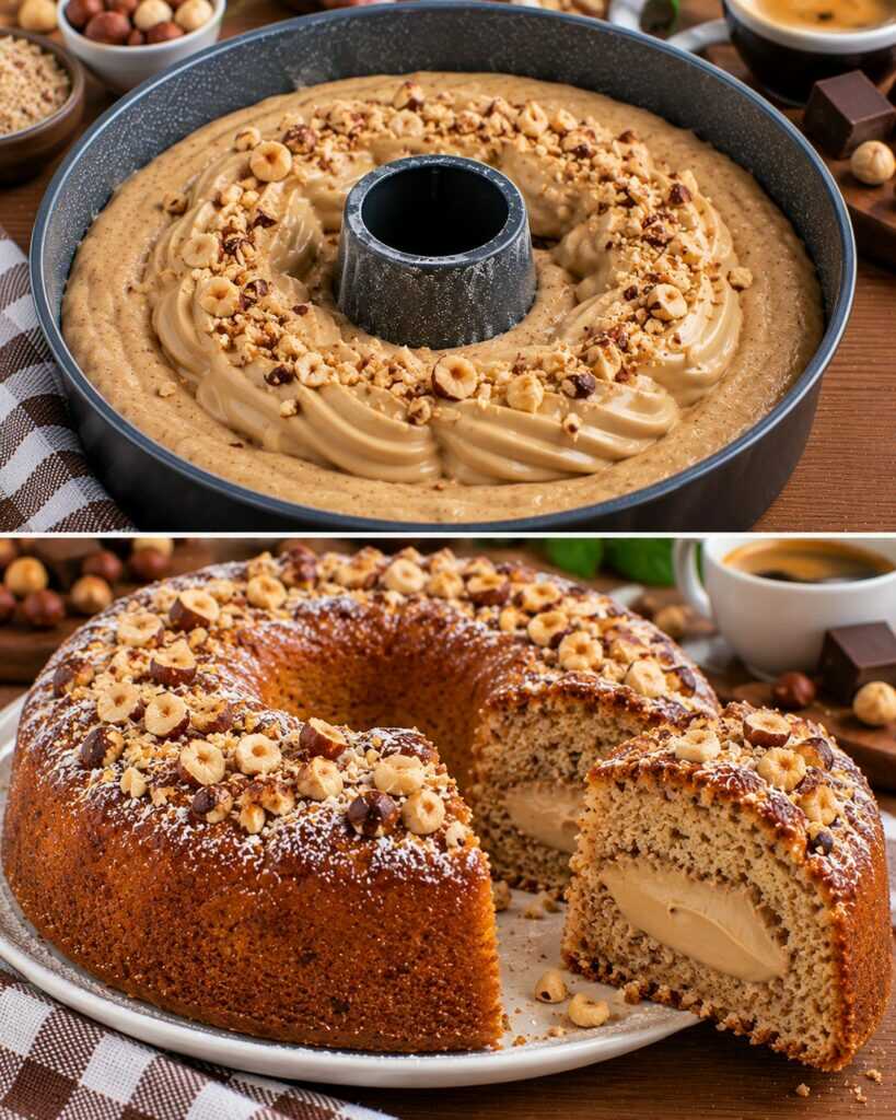 Torta Soffice alle Nocciole con Cuore di Crema al Caffè