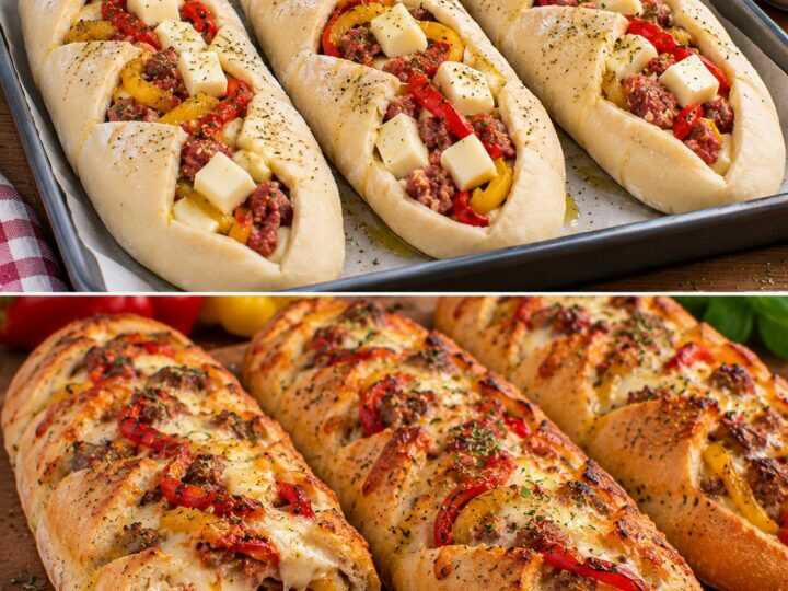 Filoncini Croccanti Ripieni di Salsiccia, Peperoni e Scamorza
