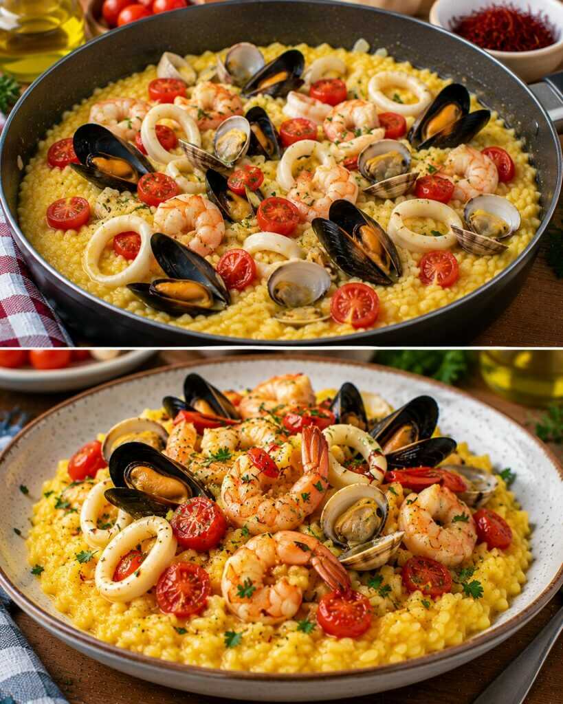 🍤 Risotto ai Frutti di Mare con Crema di Zafferano e Pomodorini Rossi