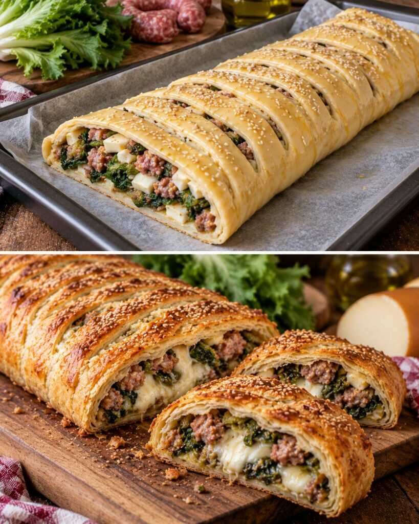 Strudel Salato con Scarola, Salsiccia e Scamorza