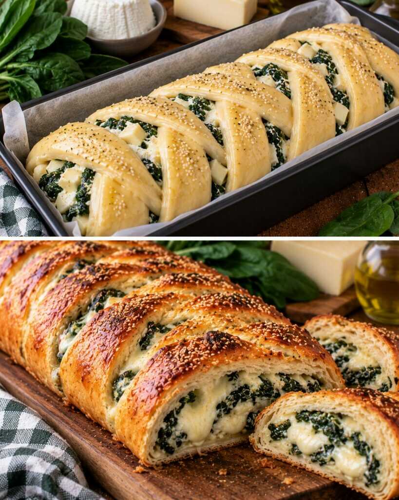 Pan Brioche Salato Intrecciato con Spinaci, Ricotta e Provolone