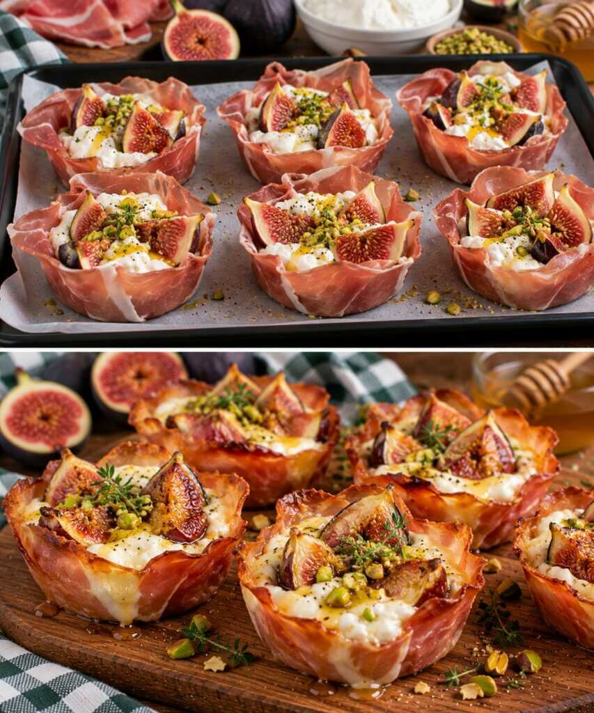 Cestini di Prosciutto Crudo con Stracciatella, Fichi Freschi e Miele