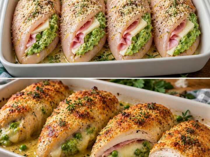 Petto di Pollo Ripieno di Crema di Piselli, Prosciutto Cotto e Montasio