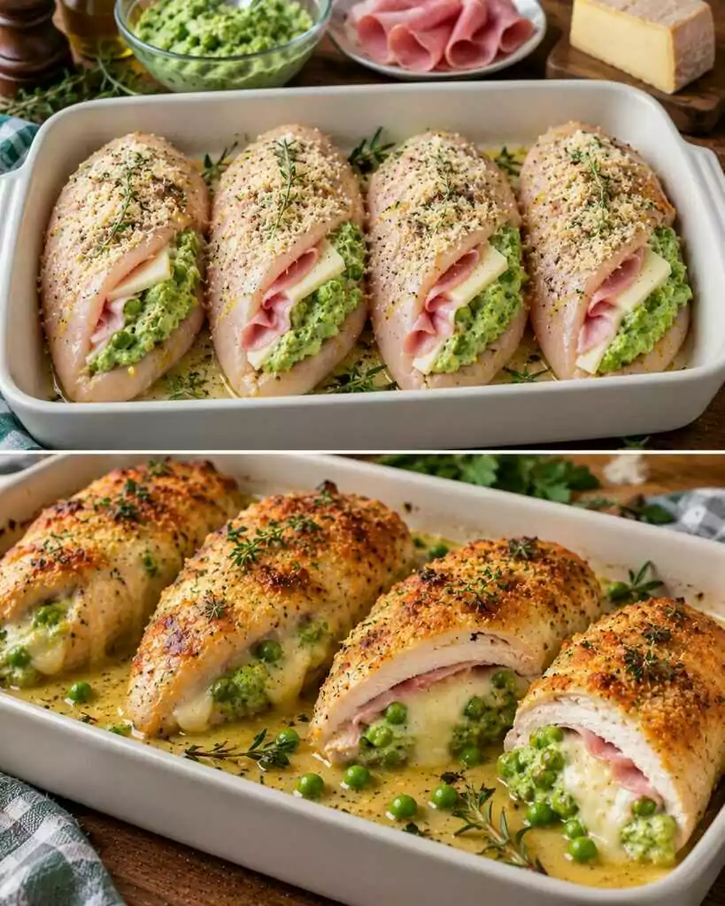 Petto di Pollo Ripieno di Crema di Piselli, Prosciutto Cotto e Montasio