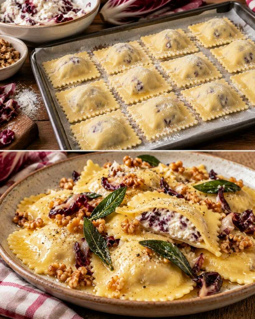 Ravioli di Ricotta e Radicchio con Burro, Salvia e Noci
