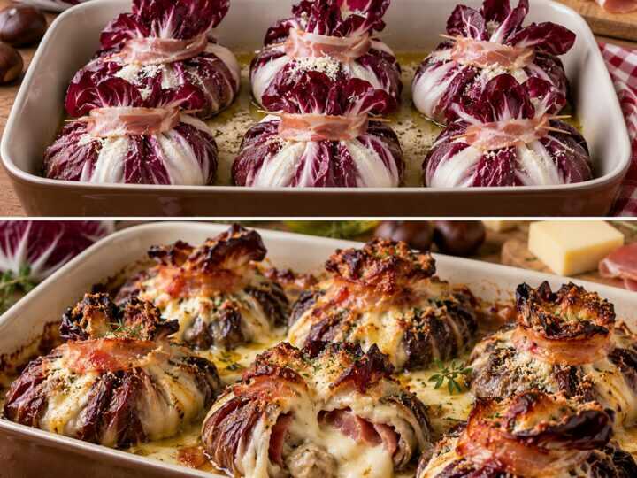 Fagottini di Radicchio con Crema di Castagne, Speck e Fontina