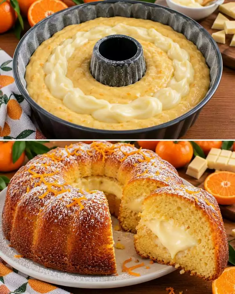 Ciambellone Soffice al Mandarino con Cuore di Crema al Cioccolato Bianco