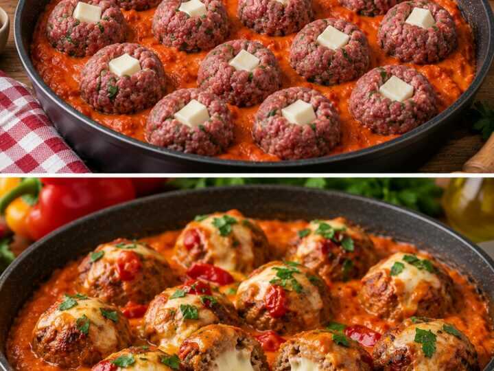 Polpette di Manzo con Crema di Peperoni e Cuore di Mozzarella