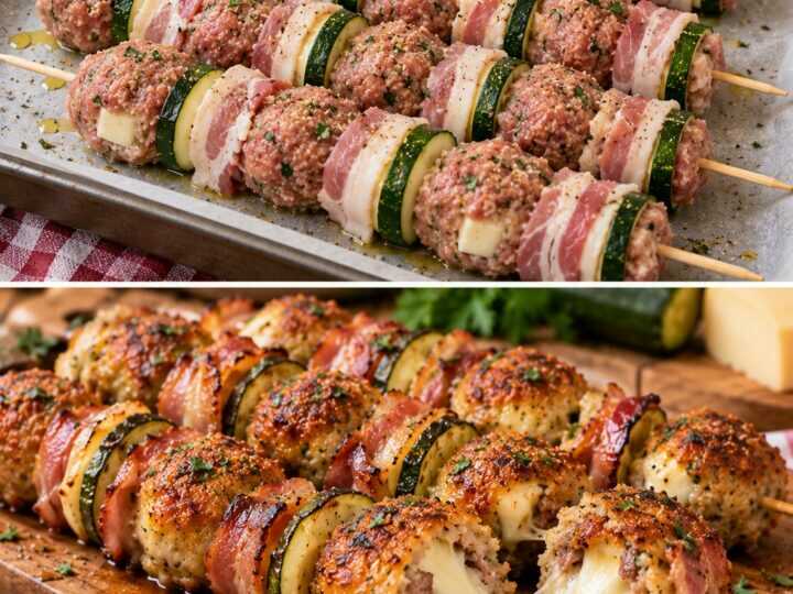 Spiedini di Polpette Ripiene di Scamorza con Zucchine e Pancetta