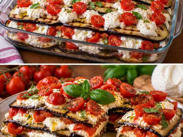 Millefoglie Fredda di Melanzane Grigliate con Burrata e Pomodorini