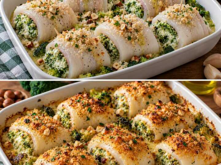 Involtini di Platessa con Crema di Broccoli, Ricotta e Nocciole