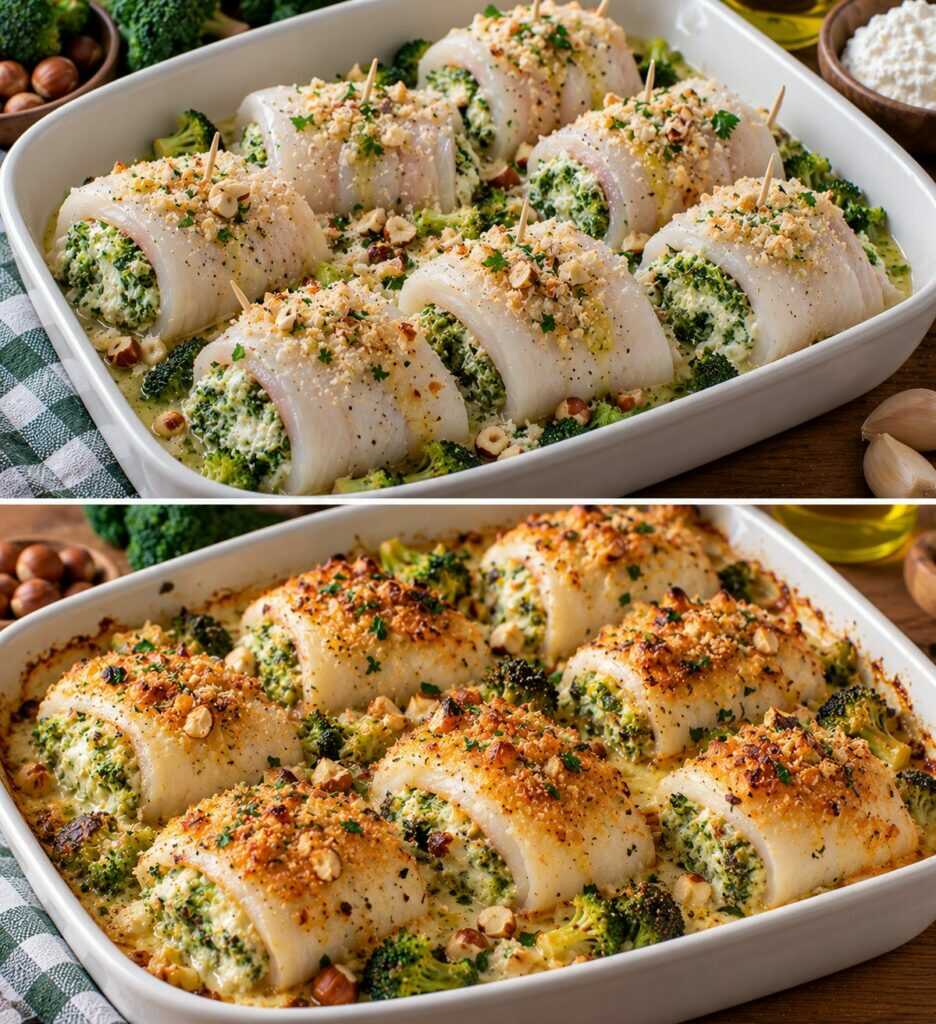 Involtini di Platessa con Crema di Broccoli, Ricotta e Nocciole