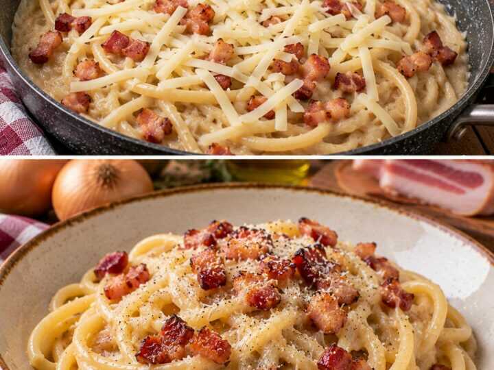 🍝 Bucatini con Crema di Cipolle Dorate, Guanciale e Provolone