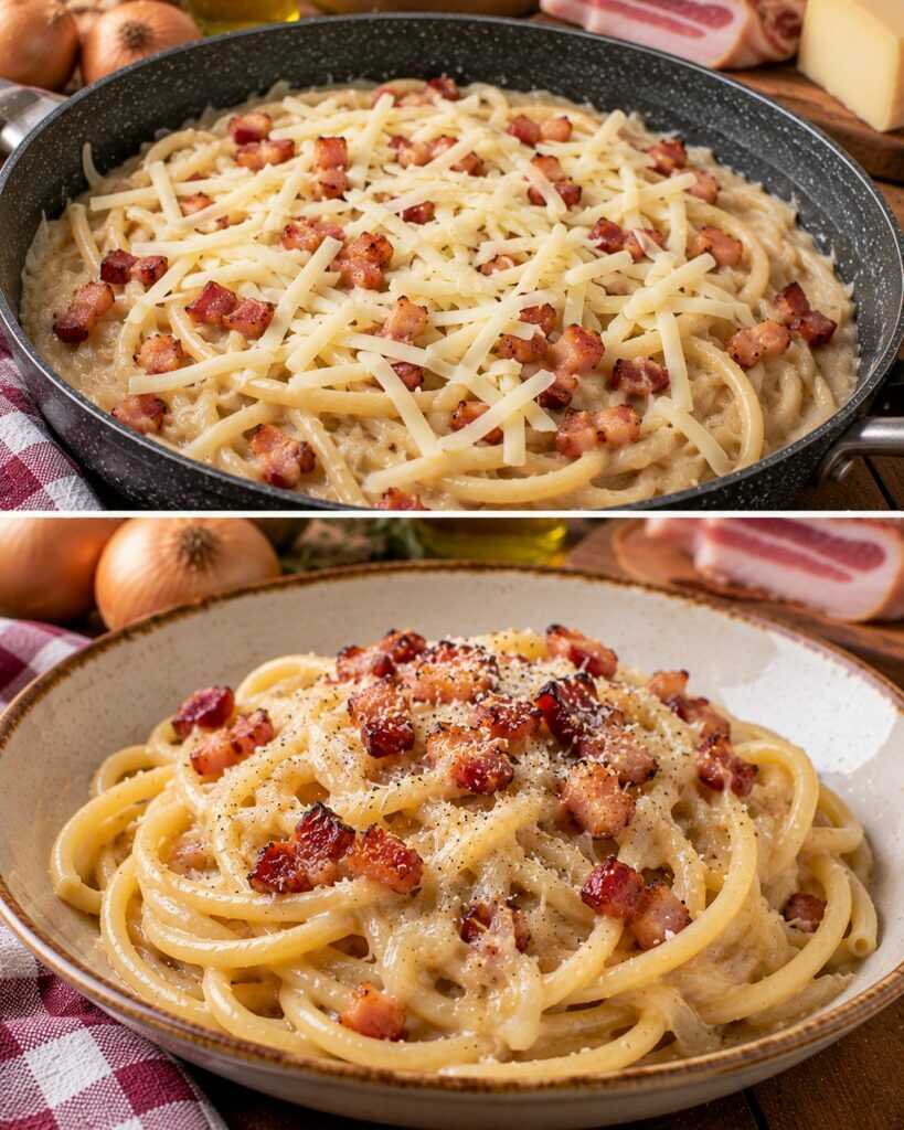 🍝 Bucatini con Crema di Cipolle Dorate, Guanciale e Provolone