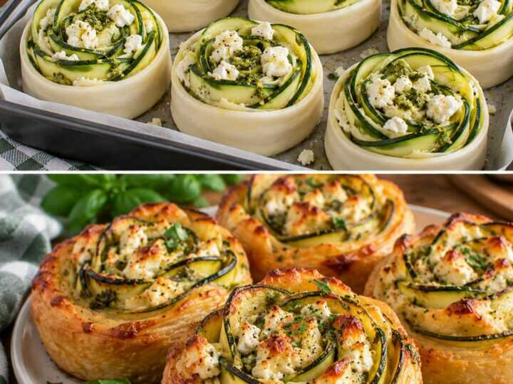 Roselline di Zucchine e Pasta Sfoglia con Feta e Pesto di Basilico