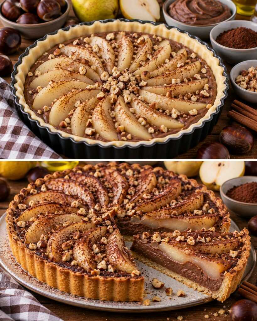 Crostata con Crema di Marroni, Pere Speziate e Cacao Amaro