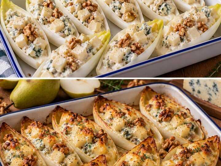 Barchette di Indivia con Gorgonzola Dolce, Pere e Noci